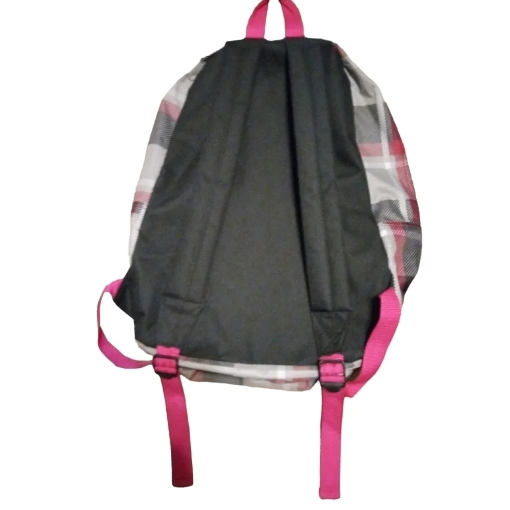 Trailmaker Classic Pink, Black, & White Plaid Front Pocket-Zip Backpack Preppy